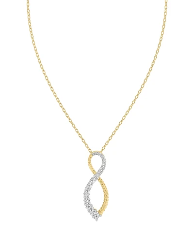 Diamond & Polished Bead Infinity Pendant Necklace (1/3 ct. t.w.) in 10k Gold, 16" + 2" extender
