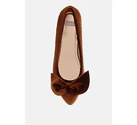 Pothos Luxurious Velvet Bow Ballerinas