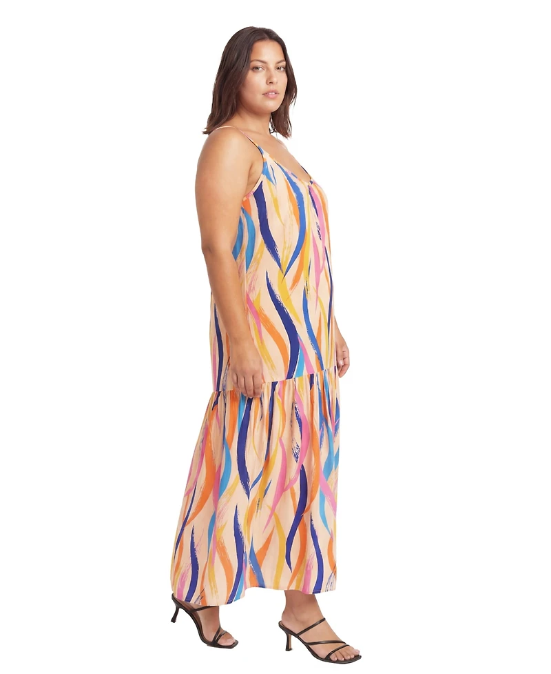 24seven Comfort Apparel Plus Essential Curvy Abstract Print A Line Dress