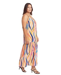 24seven Comfort Apparel Plus Essential Curvy Abstract Print A Line Dress