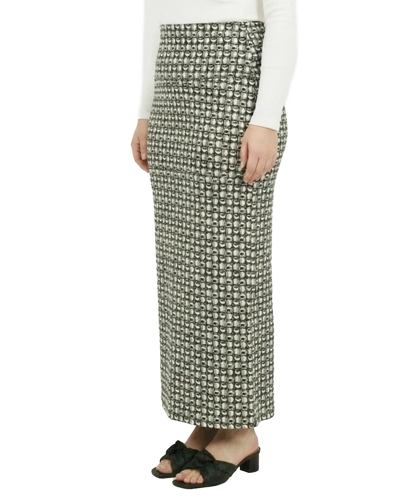 24seven Comfort Apparel Plus Essential Curvy Geometric Print Maxi Skirt