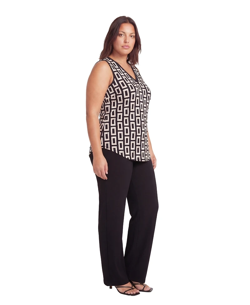 24seven Comfort Apparel Plus Round Hem Top and Elastic Waist Flared Pant Set
