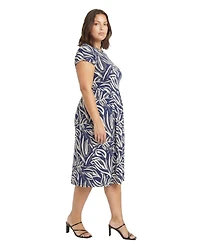 24seven Comfort Apparel Plus Essential Curvy Abstract Print Midi Dress