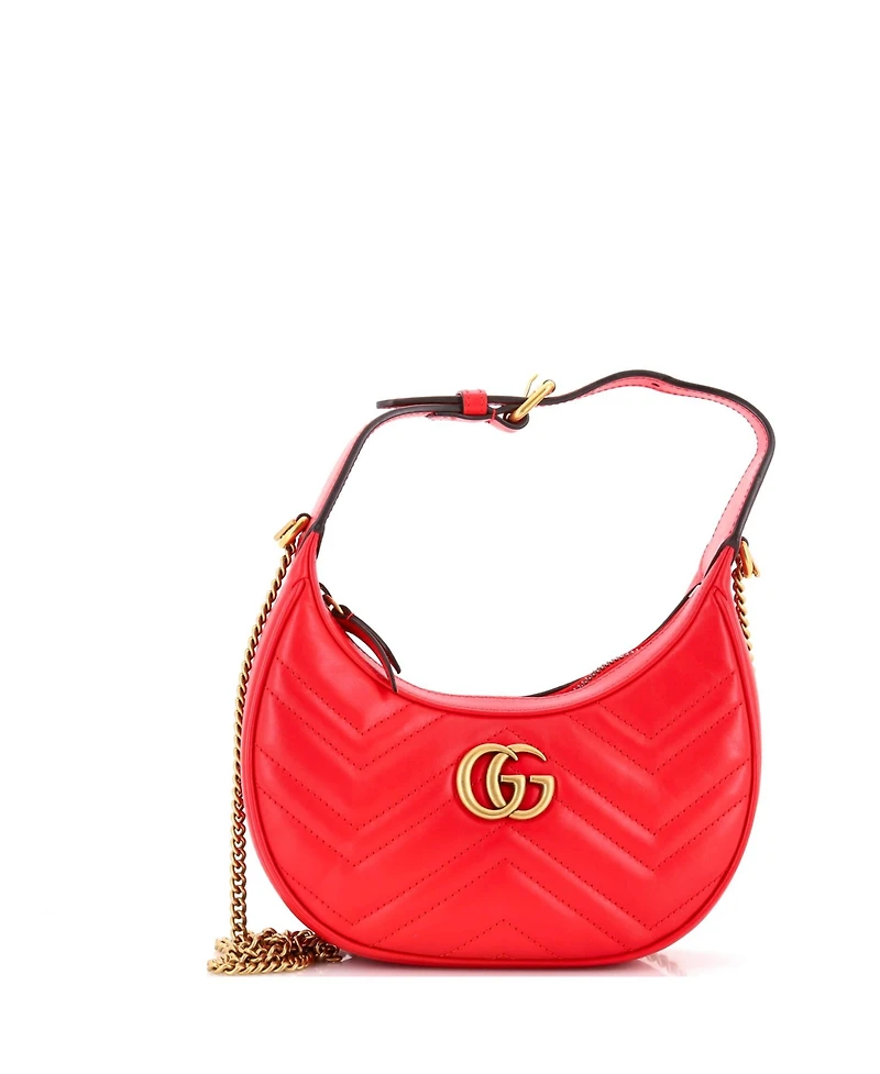 Pre-Owned Gucci Mini Gg Marmont Half Moon Hobo Matelasse Leather