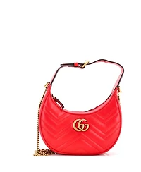 Pre-Owned Gucci Mini Gg Marmont Half Moon Hobo Matelasse Leather