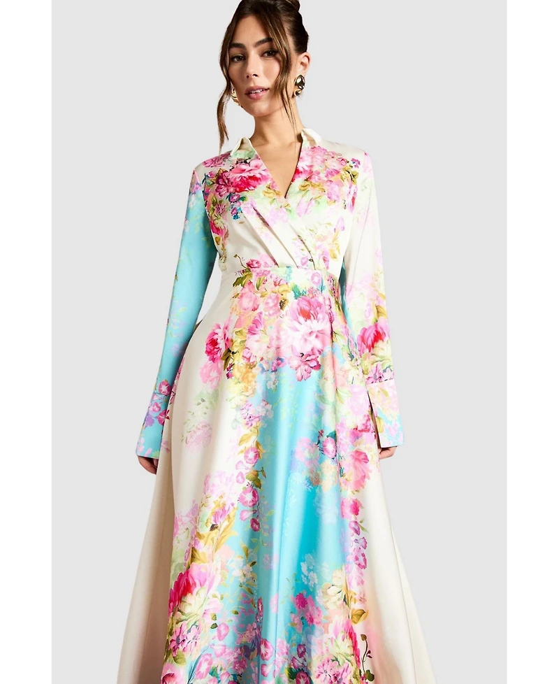 Coast Women's Placement Print Wrap Front Gown