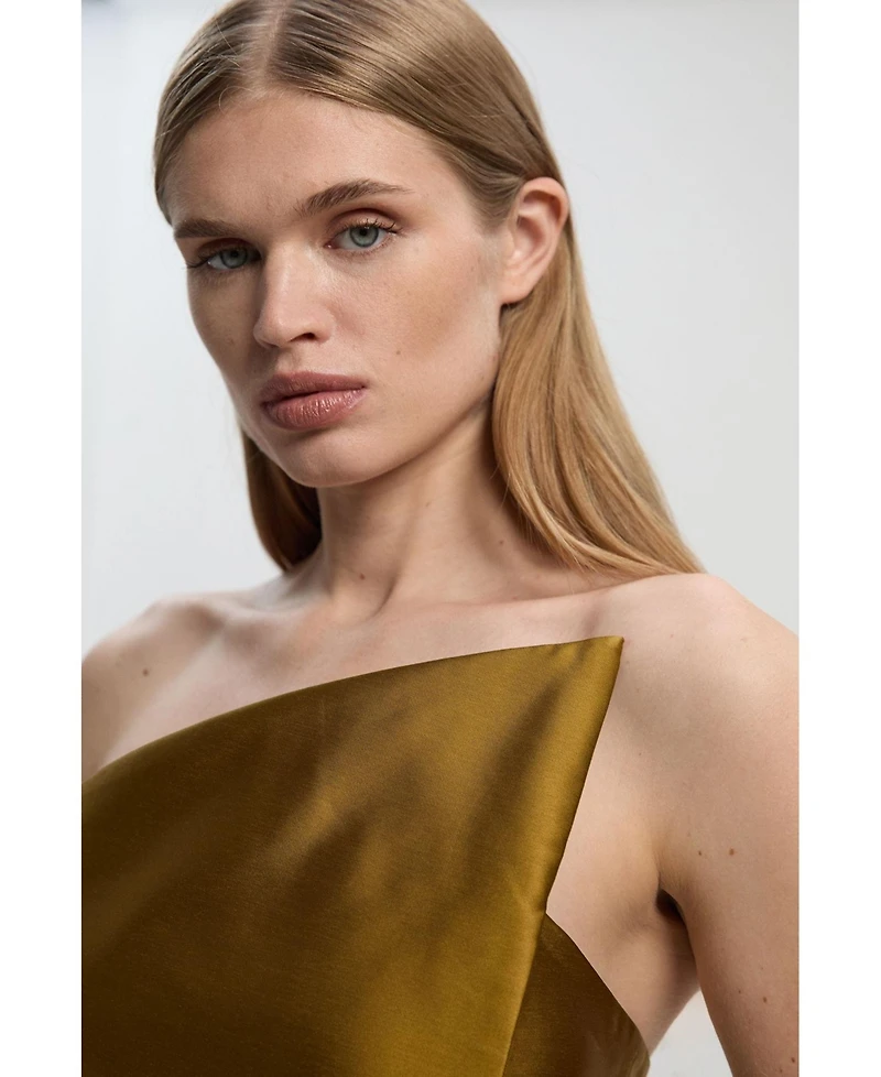 Karen Millen Women's Satin Twill Asymmetric Neck Midi Dress