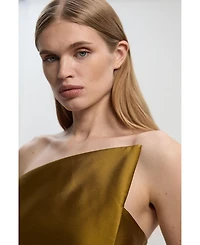 Karen Millen Women's Satin Twill Asymmetric Neck Midi Dress