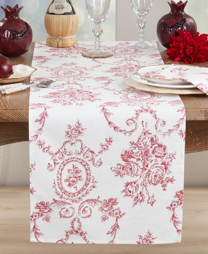 Saro Lifestyle Ornate Floral Linen Blend Table Runner, 16" x 72"