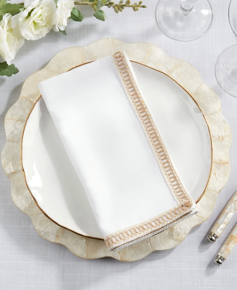 Saro Lifestyle Open Stitch Border Cotton Napkins, Set of 4