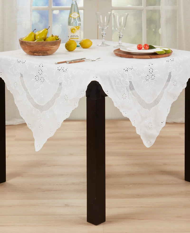 Saro Lifestyle Linen Cutwork Lace Tablecloth, 54" x 54"
