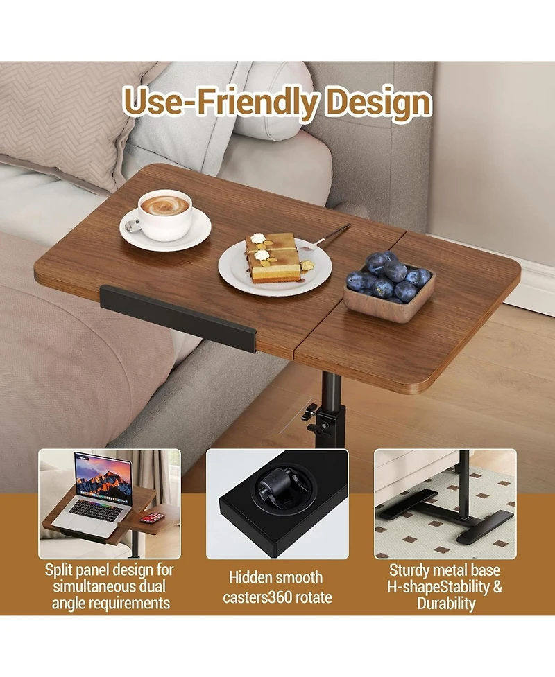 gaomon Overbed Bedside Table with Wheels, Tiltable Hospital Bed Table Over The Bed, Laptop Desk, Mobile Standing Desk for Home