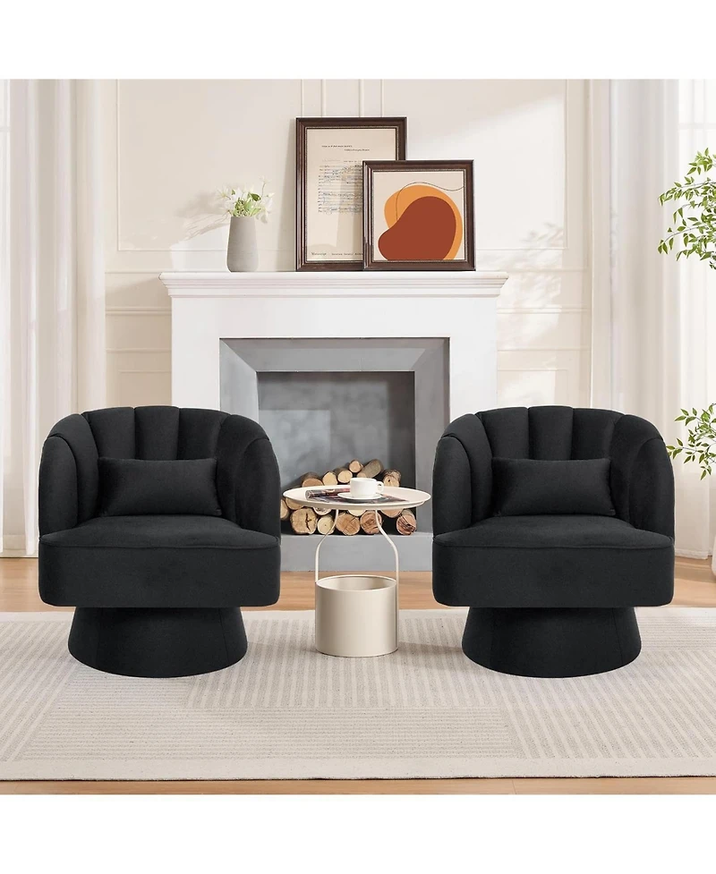 gaomon Modern Swivel Barrel Accent Chair, Upholstered Armchair with Striped Backrest and Comfy Round Lounge Chair