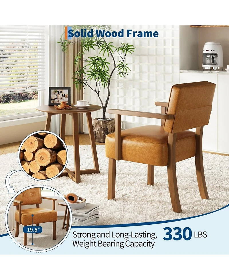 gaomon Set of 2 Mid Century Modern Accent Chairs, Faux Leather Armchairs with Button Tufted Back,Upholstered Lounge Chair Set with Wood Frame