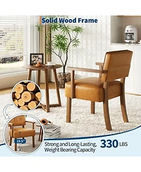 gaomon Set of 2 Mid Century Modern Accent Chairs, Faux Leather Armchairs with Button Tufted Back,Upholstered Lounge Chair Set with Wood Frame