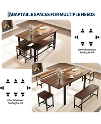 gaomon 5-Piece Dining Table Set for 4-8 People, 63 in Large Extendable Kitchen Table Set with 2 Benches and 2 Square Stools, Easy Assembly, Espresso