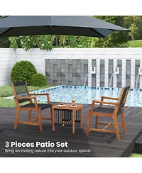 Gymax 3 Pieces Solid Acacia Wood Patio Set All-Weather Rope Woven Chair Garden Poolside