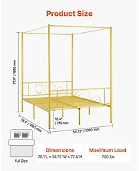 Gouun Full Size Metal Four-Poster Canopy Bed Frame with Headboard