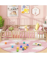 Gouun Full Size Montessori Floor Bed with Full-Length Safety Guardrails and Door