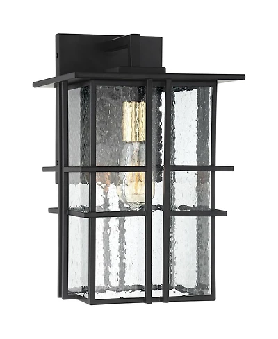 Possini Euro Design Arley Modern Outdoor Wall Light Fixture Black Geometric Frame Seedy Glass for Post Exterior Barn Deck House Porch Yard Patio