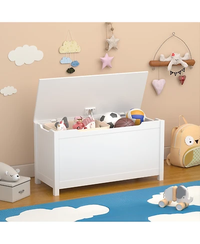 Rainsken Kids Toy Chest, Wooden Toy Box Storage Organizer, Bench with Safety Hinged Lid for Playroom