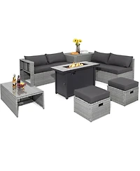 Gouun 9-Piece Wicker Patio Sectional Set with 42 in 60000 Btu Propane Fire Pit Table