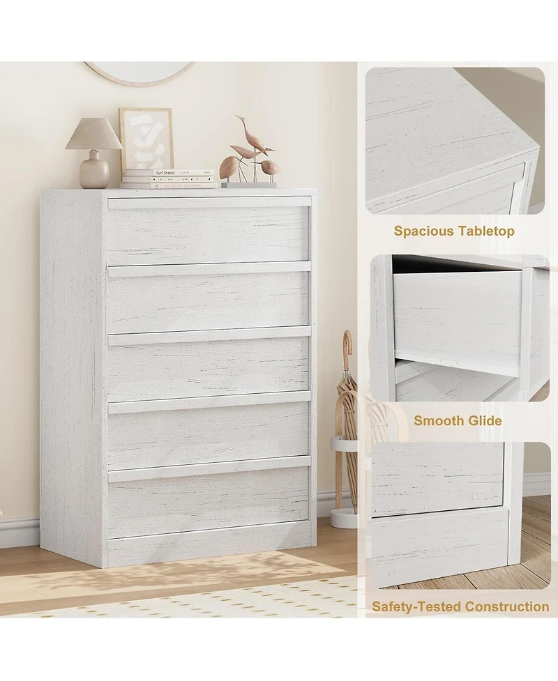 gaomon 5 Drawer Tall Dresser Chest, Modern Storage Organizer for Bedroom Living Room Nursery Entryway