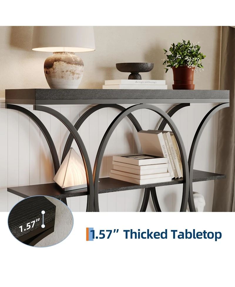 gaomon 39" Industrial 3-Tier Sofa Console Table with Oval-Shaped Metal Frame and Adjustable Feet, Entryway Table