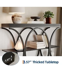 gaomon 39" Industrial 3-Tier Sofa Console Table with Oval-Shaped Metal Frame and Adjustable Feet, Entryway Table