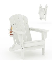 gaomon Hdpe Folding Adirondack Chair with Cup Holder Wood Grain Weather Resistant for Patio Deck Fire Pit
