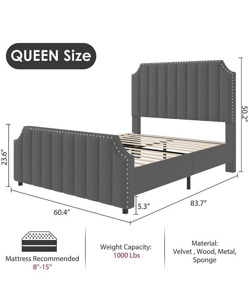 Homfan Upholstered Bed Frame with Headboard and Footboard
