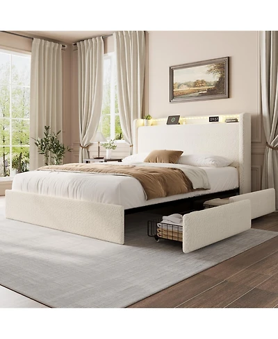 Homfan Boucle Bed Frame with Storage Headboard
