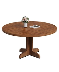 4-Person Round Wooden Pedestal Dining Table (Table Only)