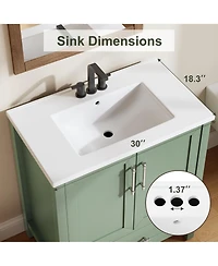 homfan Bathroom Vanity with Ceramic Sink, Storage Cabinet Drawer and 2 Soft Closing Doors, Single Sink Integral Top