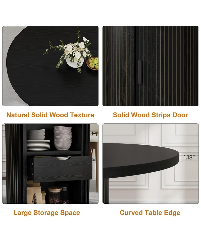 gaomon Round Dining Table, Kitchen Table with 3-Layer Storage Shelf and a Drawer, Farmhouse Dinner Table