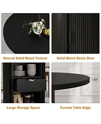 gaomon Round Dining Table, Kitchen Table with 3-Layer Storage Shelf and a Drawer, Farmhouse Dinner Table