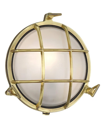 Possini Euro Design Anjali High Industrial Outdoor Wall Light Fixture Mount Porch Bulkhead Weatherproof Gold Brass Finish