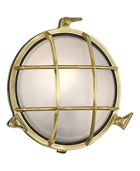 Possini Euro Design Anjali High Industrial Outdoor Wall Light Fixture Mount Porch Bulkhead Weatherproof Gold Brass Finish