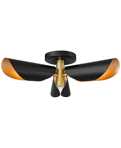 Possini Euro Design Vector Mid Century Modern Semi Flush-Mount Ceiling Light Fixture Kitchen Unique 3-Light Gold Finish