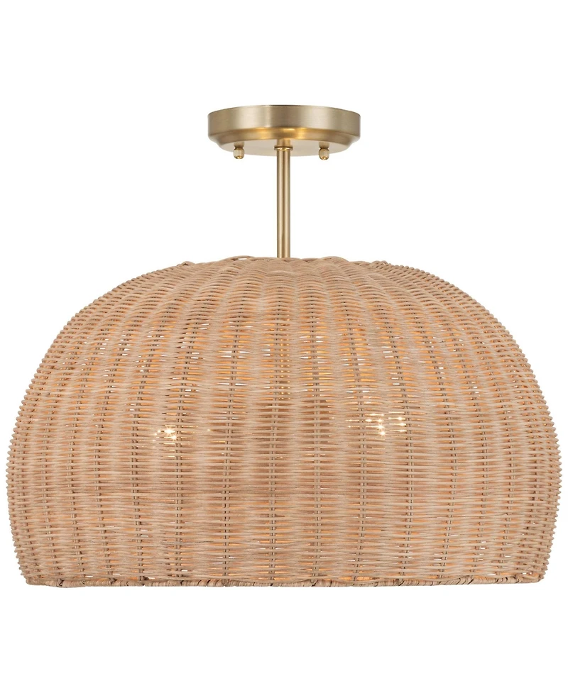 Possini Euro Design Fitzwilliam Brass and Wicker 3-Light Ceiling Light