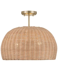 Possini Euro Design Fitzwilliam Brass and Wicker 3-Light Ceiling Light
