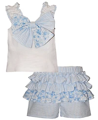 Bonnie Baby Girls' Toile Ruffle Sleeveless Top and Shorts, 2-Piece Set