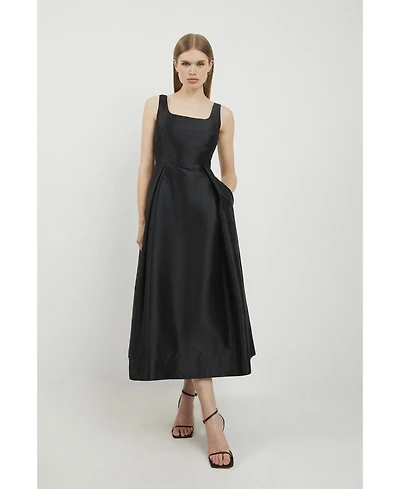 Karen Millen Women's Taffeta Full Skirt Tailored Midi Dress