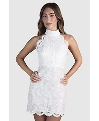 Coast Women's High Neck Mesh Mini Wedding Dress