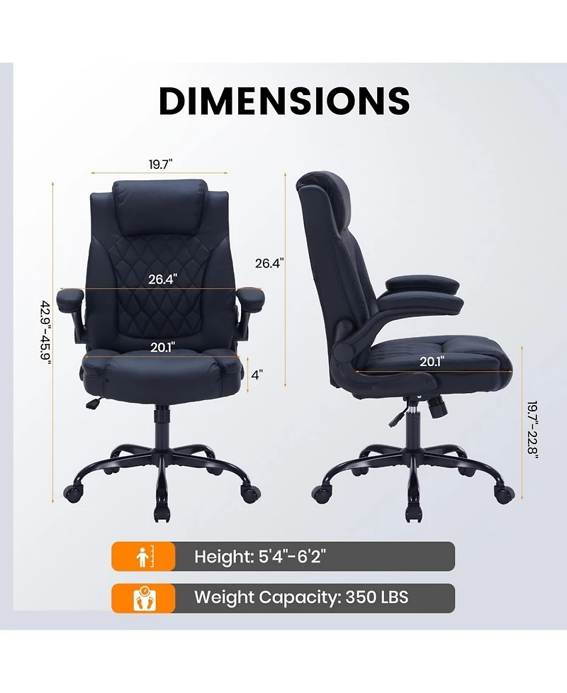 gaomon Leather Office Chair,Executive Office Chair with Flip-Up Arms,350lbs Ergonomic Home Office Desk Chair with Lumbar Support