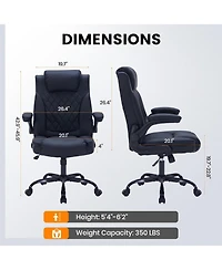 gaomon Leather Office Chair,Executive Office Chair with Flip-Up Arms,350lbs Ergonomic Home Office Desk Chair with Lumbar Support