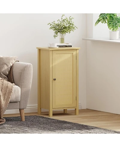 gaomon Farmhouse Nightstand with Rattan Door, Accent End Table with Storage - Compact Modern Bedside Table with Wood Legs, Easy Assembly