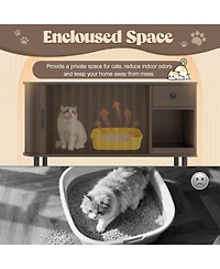 Zeus and Ruta Modern Cat Litter Enclosure with 374 Size Sliding Door Hidden Storage Charging Station Tv Stand End Table