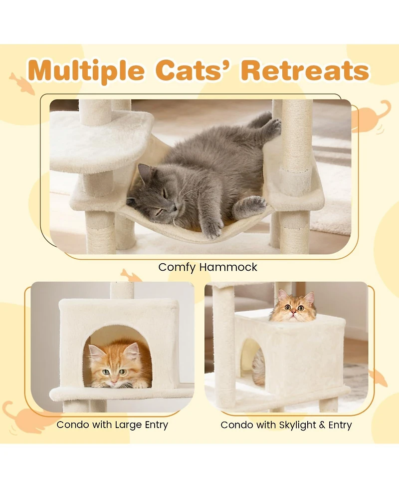Cozito Cat Tree 58 in Modern with Upholstered Perch and 2 Condos