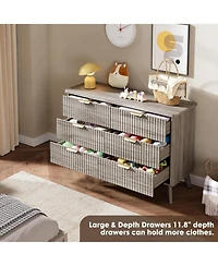 gaomon Modern Fluted 6-Drawer Dresser, Curved Profile with Handles for Bedroom